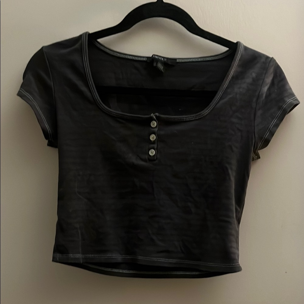 Forever 21 Gray Fitted Crop Top with Cap Sleeves